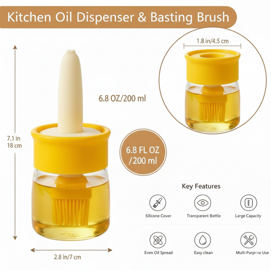 Oil Dispenser Bottle with Brush | Leak-Proof, No-Drip Oil Pourer | Kitchen Oil, Sauce & Vinegar Dispenser