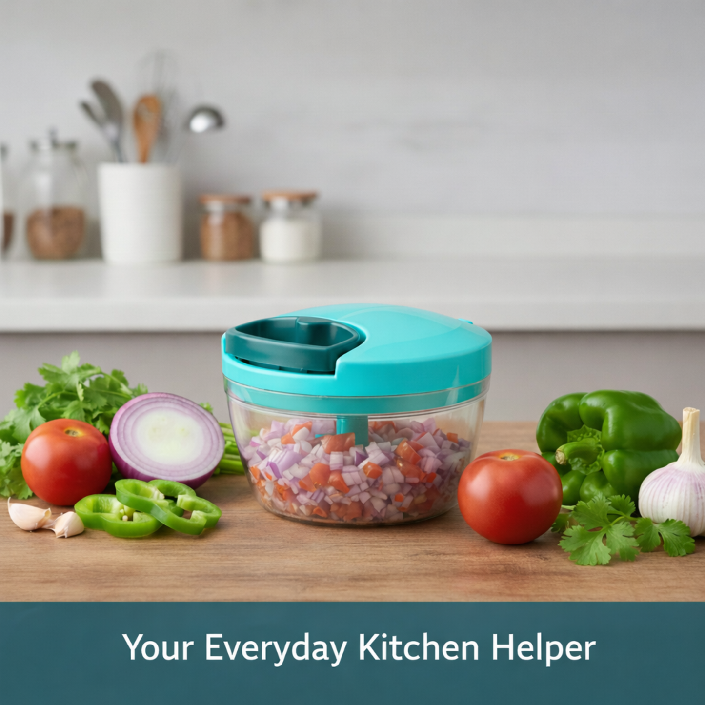 Manual Food Chopper with Pull Cord | Mini Vegetable & Onion Chopper | Stainless Steel Blade Cutter