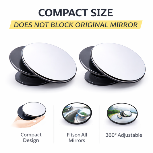 360ยฐ Blind Spot Mirror for Car | Wide Angle HD Adjustable Mirror | Anti-Fog | Universal Fit (2 Pack)