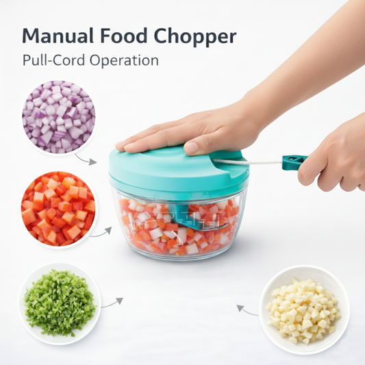 Manual Food Chopper with Pull Cord | Mini Vegetable & Onion Chopper | Stainless Steel Blade Cutter