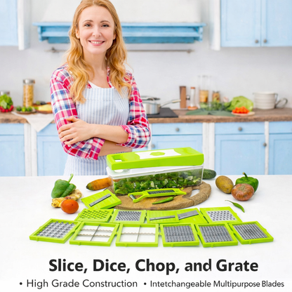 12-in-1 Vegetable Chopper & Cutter | Multifunction Slicer Dicer with Stainless Steel Blades & Container