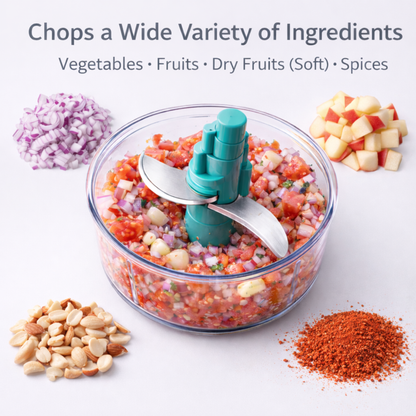 Manual Food Chopper with Pull Cord | Mini Vegetable & Onion Chopper | Stainless Steel Blade Cutter