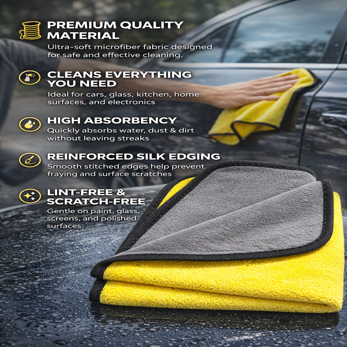 Microfiber Cleaning Cloth Pack of 3 | Lint-Free, Ultra Soft | Car, Glass, Screen & Kitchen (30×38 cm)
