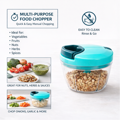 Manual Food Chopper with Pull Cord | Mini Vegetable & Onion Chopper | Stainless Steel Blade Cutter