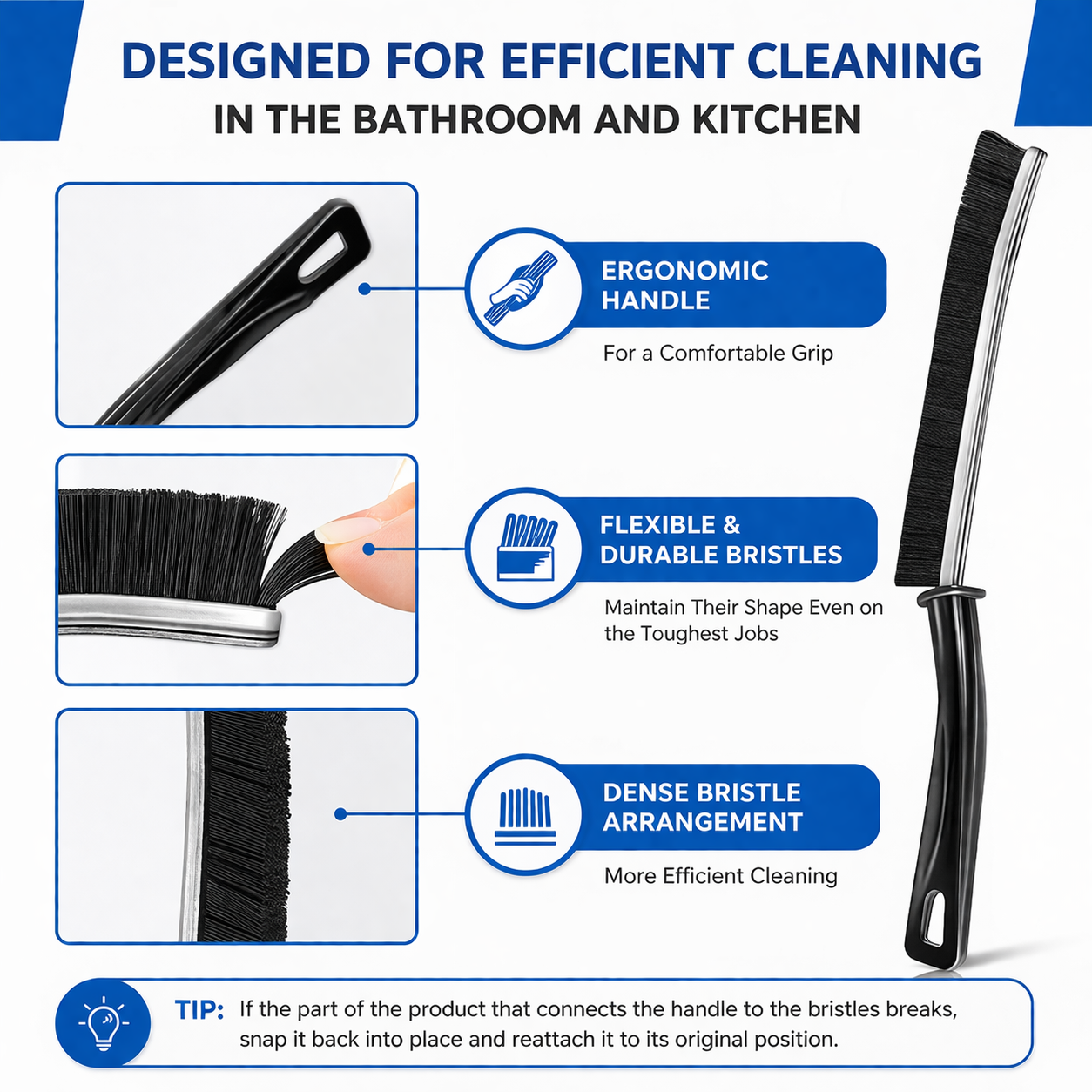 Gap Cleaning Brush Pack of 3 | Hard Bristle Crevice Brush | Tile Gap, Kitchen, Bathroom & Corner Cleaning Tool